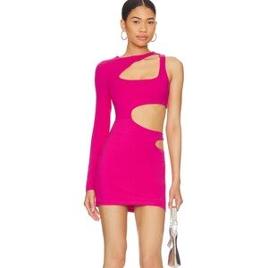 LIKE NEW REVOLVE ONE SLEEVE CUT OUT MINI DRESS SIZE XS IN HOT PINK